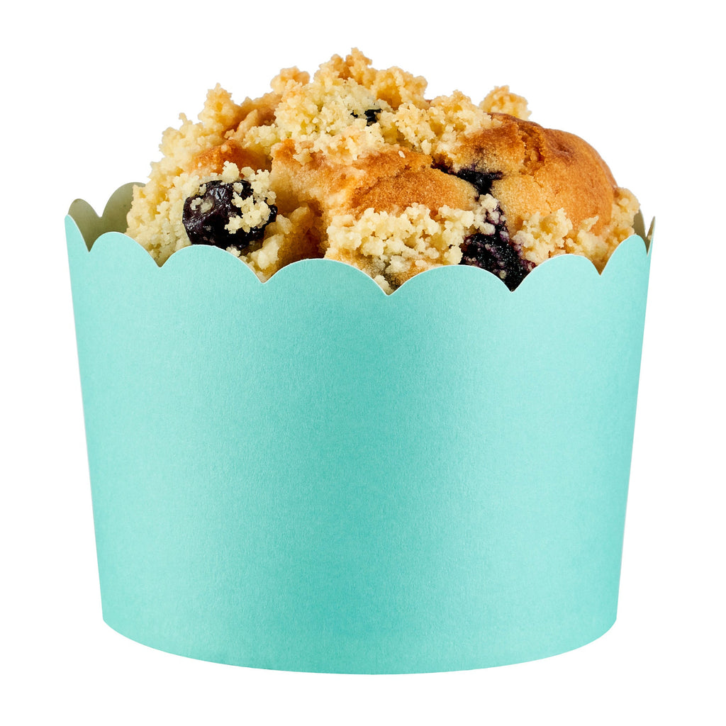 Panificio 10 oz Round Turquoise Paper Jumbo Baking Cup - Scalloped - 3 1/2" x 3 1/2" x 2 1/2" - 200 count box
