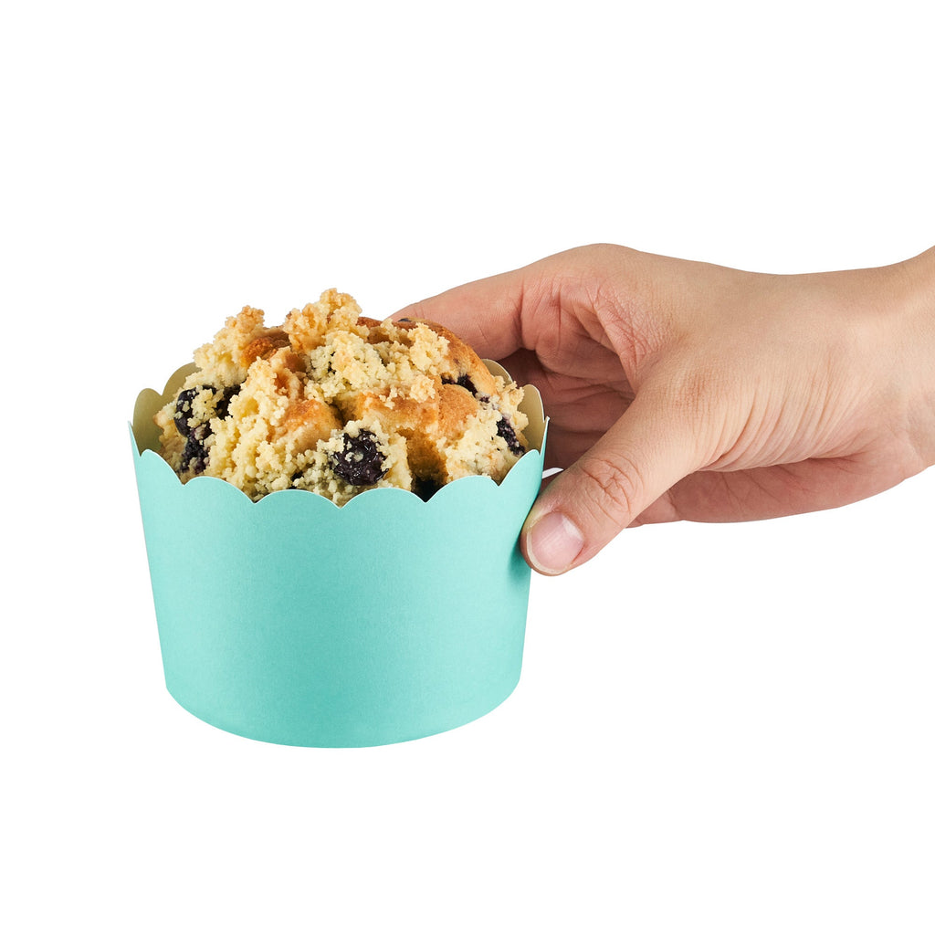 Panificio 10 oz Round Turquoise Paper Jumbo Baking Cup - Scalloped - 3 1/2" x 3 1/2" x 2 1/2" - 200 count box