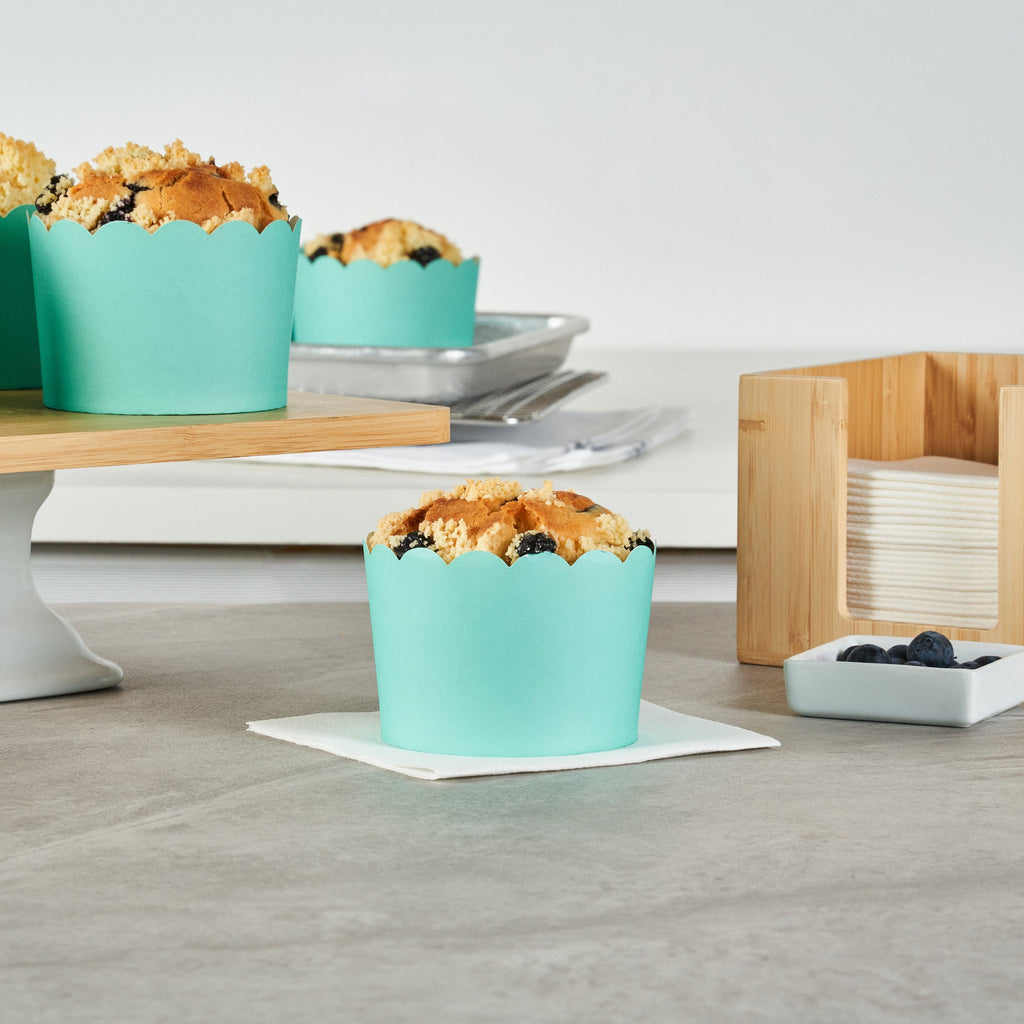 Panificio 10 oz Round Turquoise Paper Jumbo Baking Cup - Scalloped - 3 1/2" x 3 1/2" x 2 1/2" - 200 count box