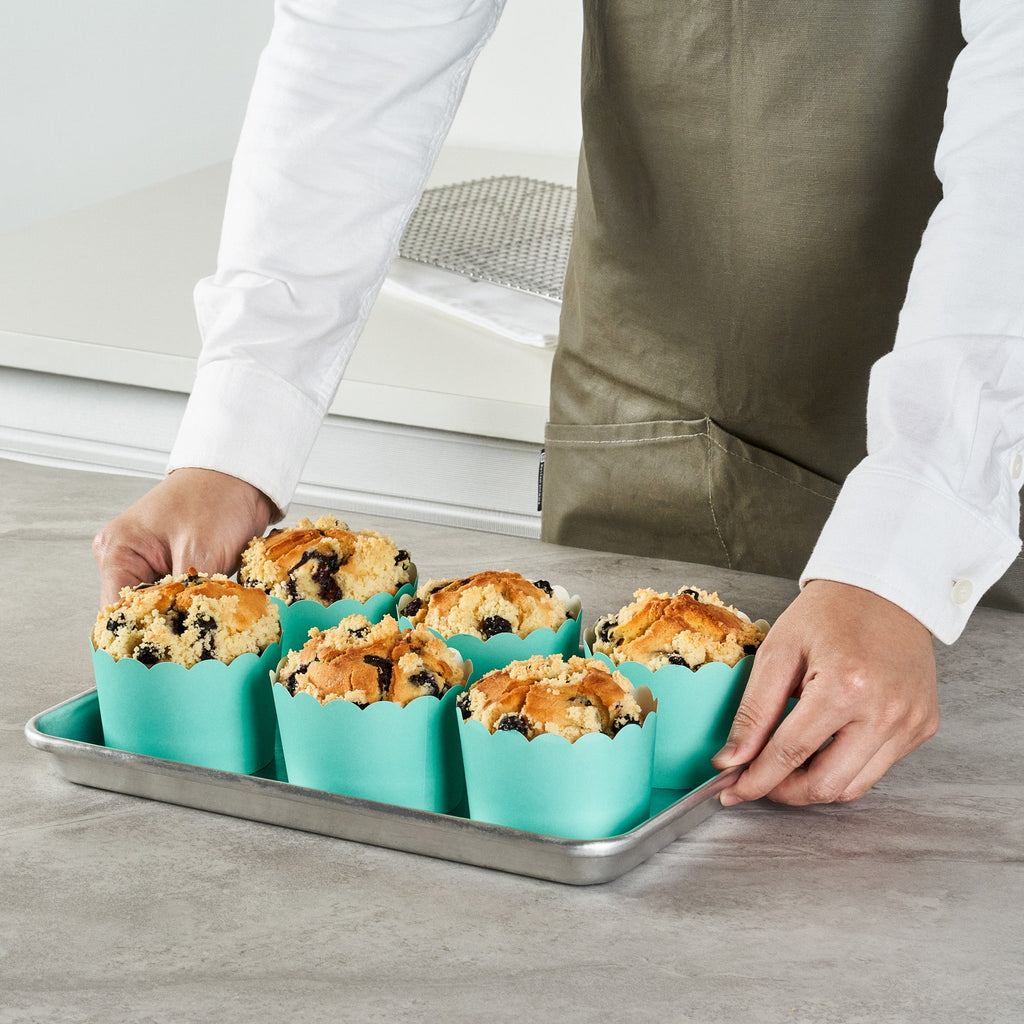 Panificio 10 oz Round Turquoise Paper Jumbo Baking Cup - Scalloped - 3 1/2" x 3 1/2" x 2 1/2" - 200 count box