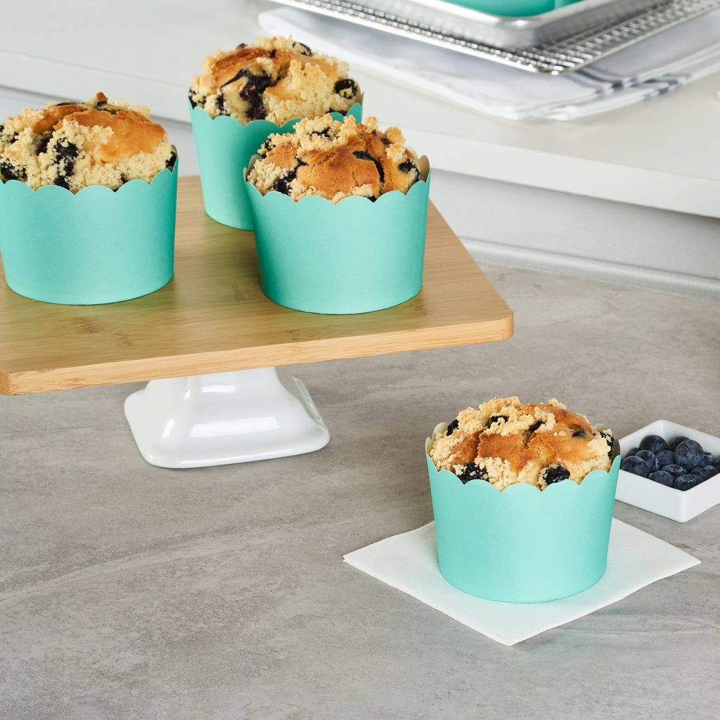 Panificio 10 oz Round Turquoise Paper Jumbo Baking Cup - Scalloped - 3 1/2" x 3 1/2" x 2 1/2" - 200 count box