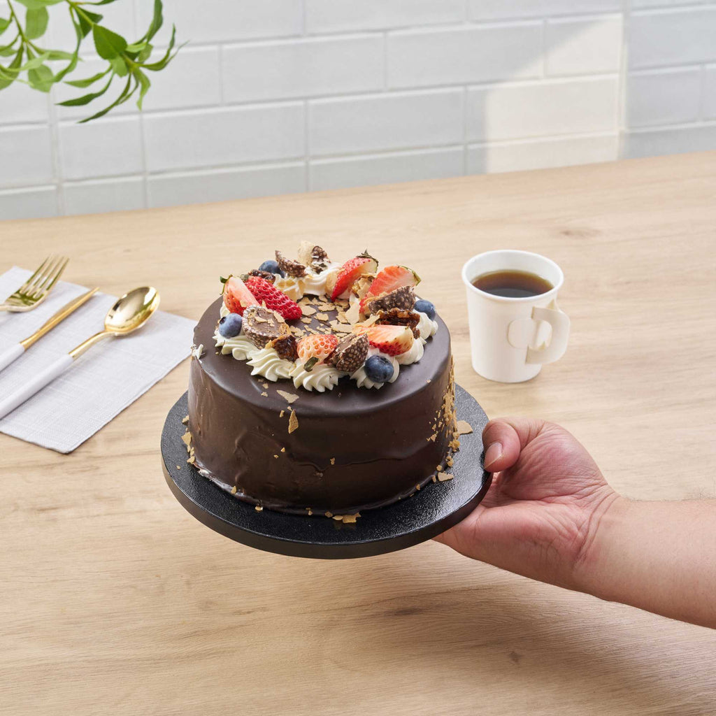 Pastry Tek Round Black Cardboard Cake Drum Board - Covered Edge - 8" x 8" x 1/2" - 1 count box