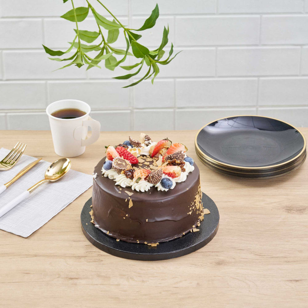 Pastry Tek Round Black Cardboard Cake Drum Board - Covered Edge - 8" x 8" x 1/2" - 1 count box