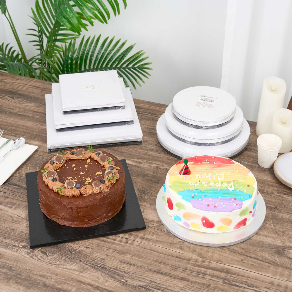Pastry Tek Round White Cardboard Cake Drum Board - Covered Edge - 8" x 8" x 1/2" - 1 count box