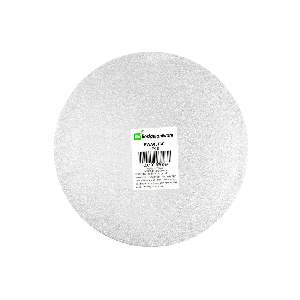 Pastry Tek Round Metallic Silver Cardboard Cake Drum Board - Covered Edge - 10" x 10" x 1/2" - 1 count box