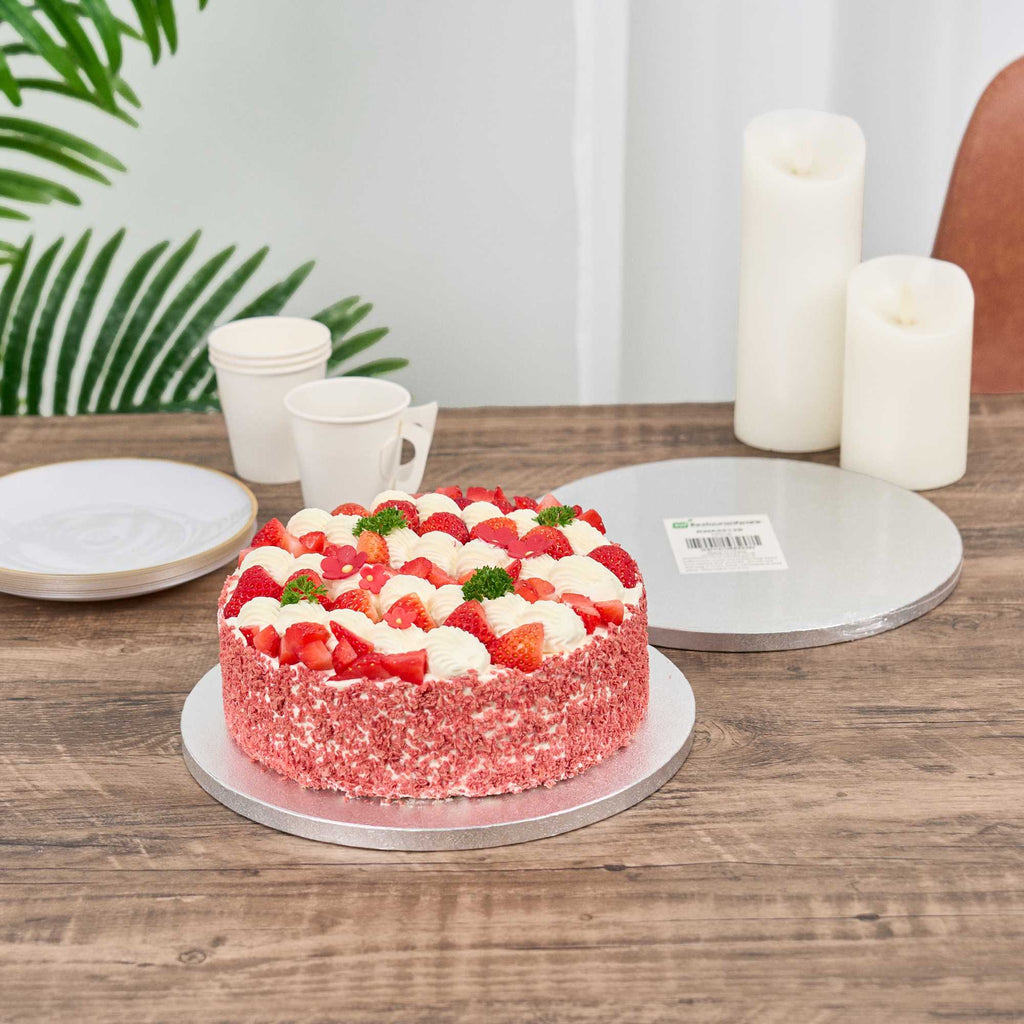 Pastry Tek Round Metallic Silver Cardboard Cake Drum Board - Covered Edge - 10" x 10" x 1/2" - 1 count box