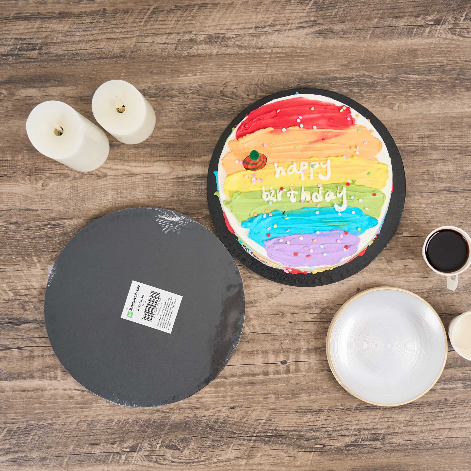 Pastry Tek Round Black Cardboard Cake Drum Board - Covered Edge - 12" x 12" x 1/2" - 1 count box
