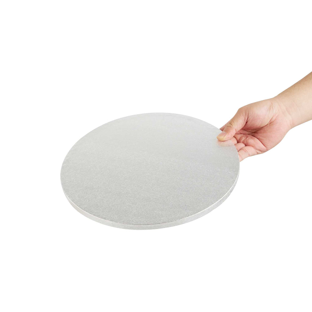 Pastry Tek Round Metallic Silver Cardboard Cake Drum Board - Covered Edge - 12" x 12" x 1/2" - 1 count box