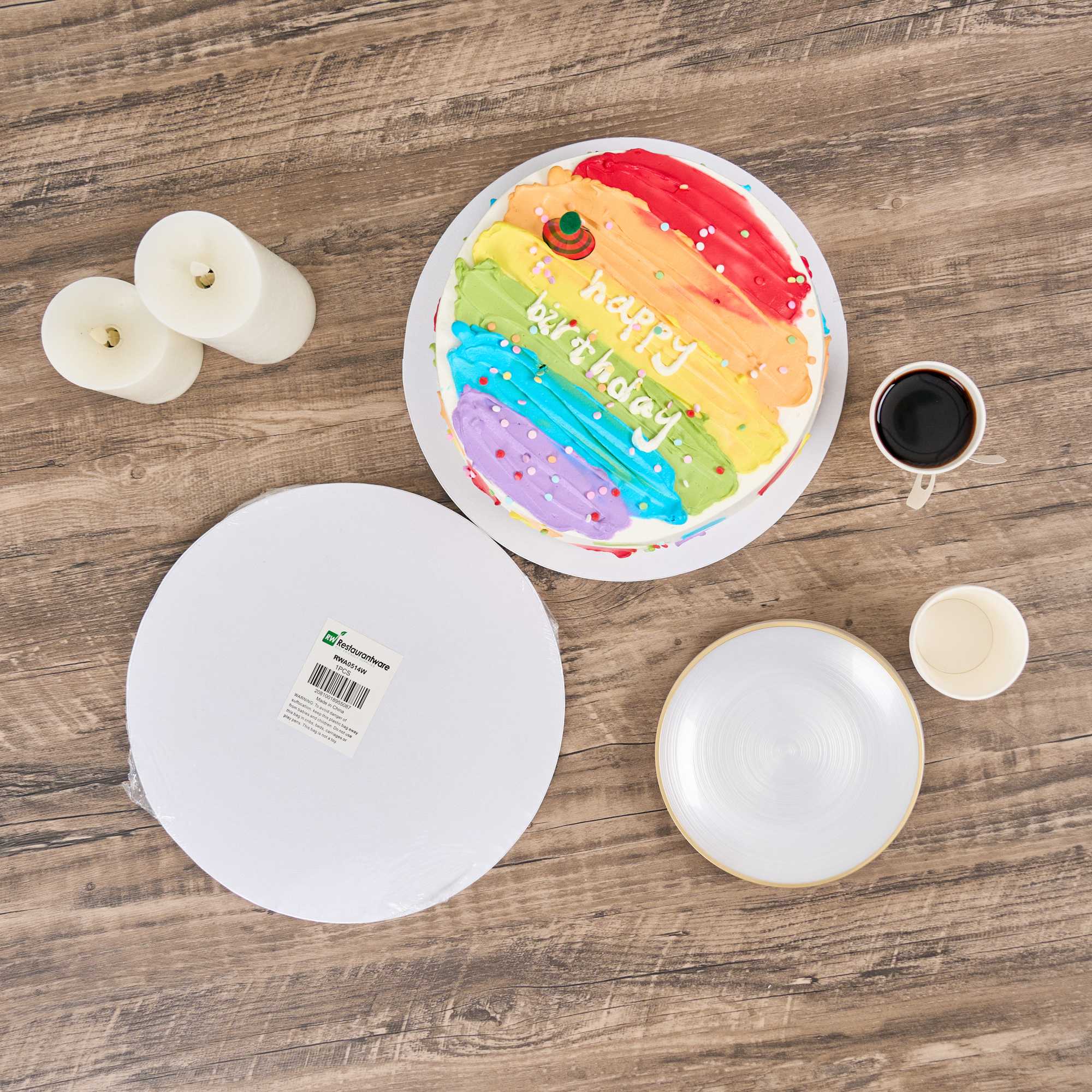Pastry Tek Round White Cardboard Cake Drum Board - Covered Edge - 12" x 12" x 1/2" - 1 count box