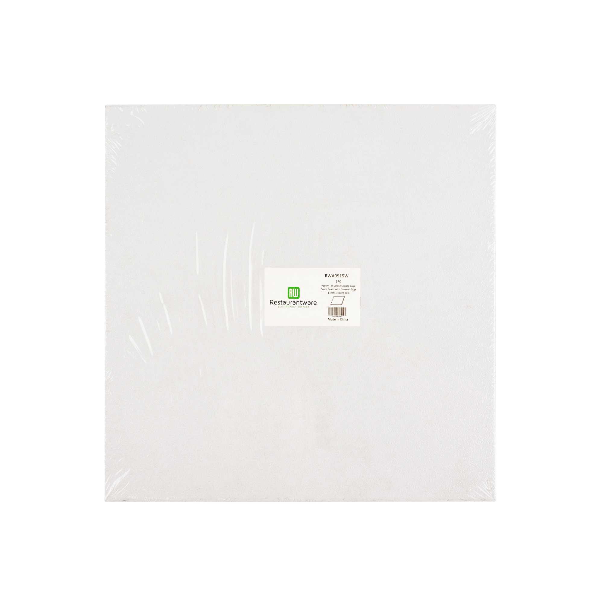 Pastry Tek Square White Cardboard Cake Drum Board - Covered Edge - 8" x 8" x 1/2" - 1 count box