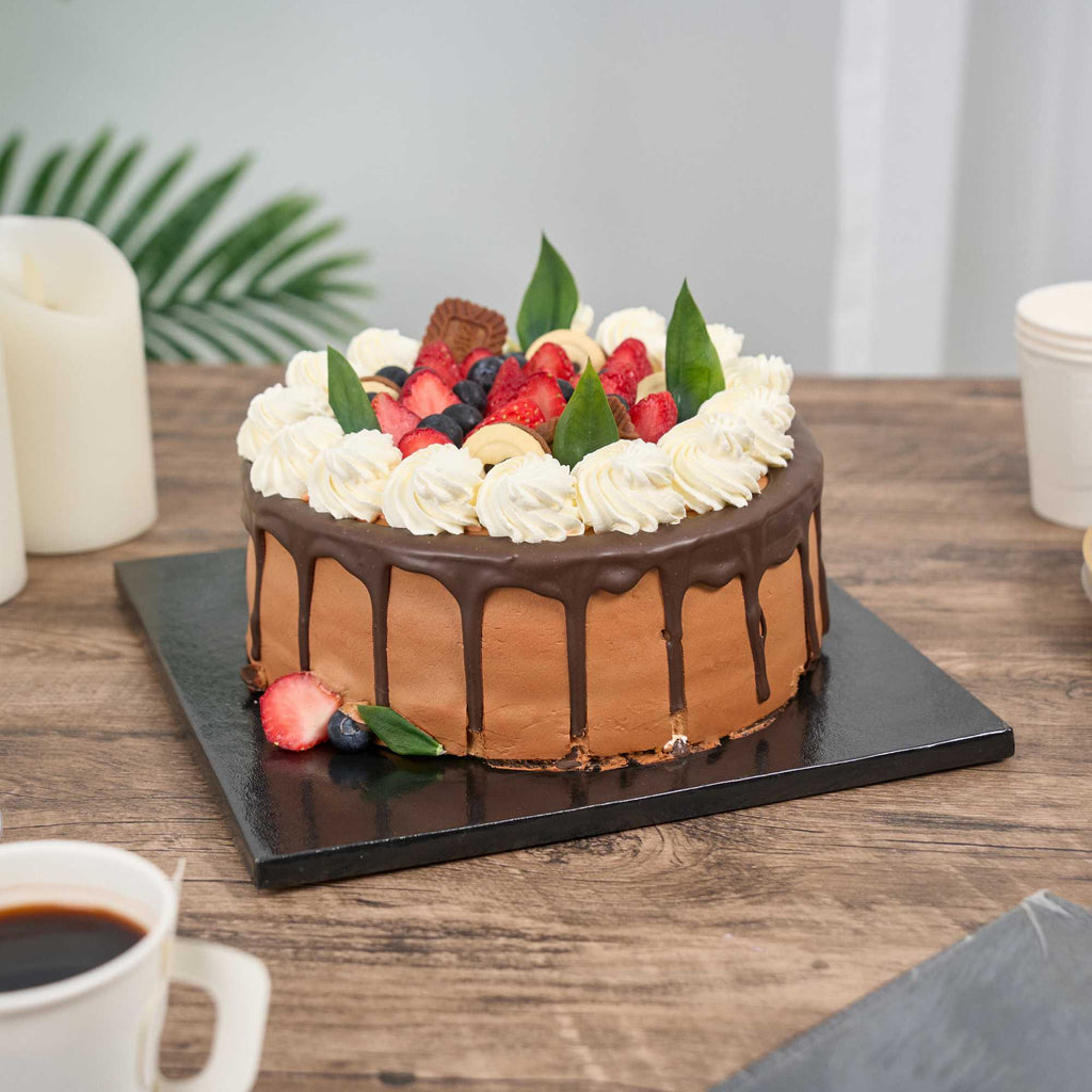 Pastry Tek Square Black Cardboard Cake Drum Board - Covered Edge - 10" x 10" x 1/2" - 1 count box