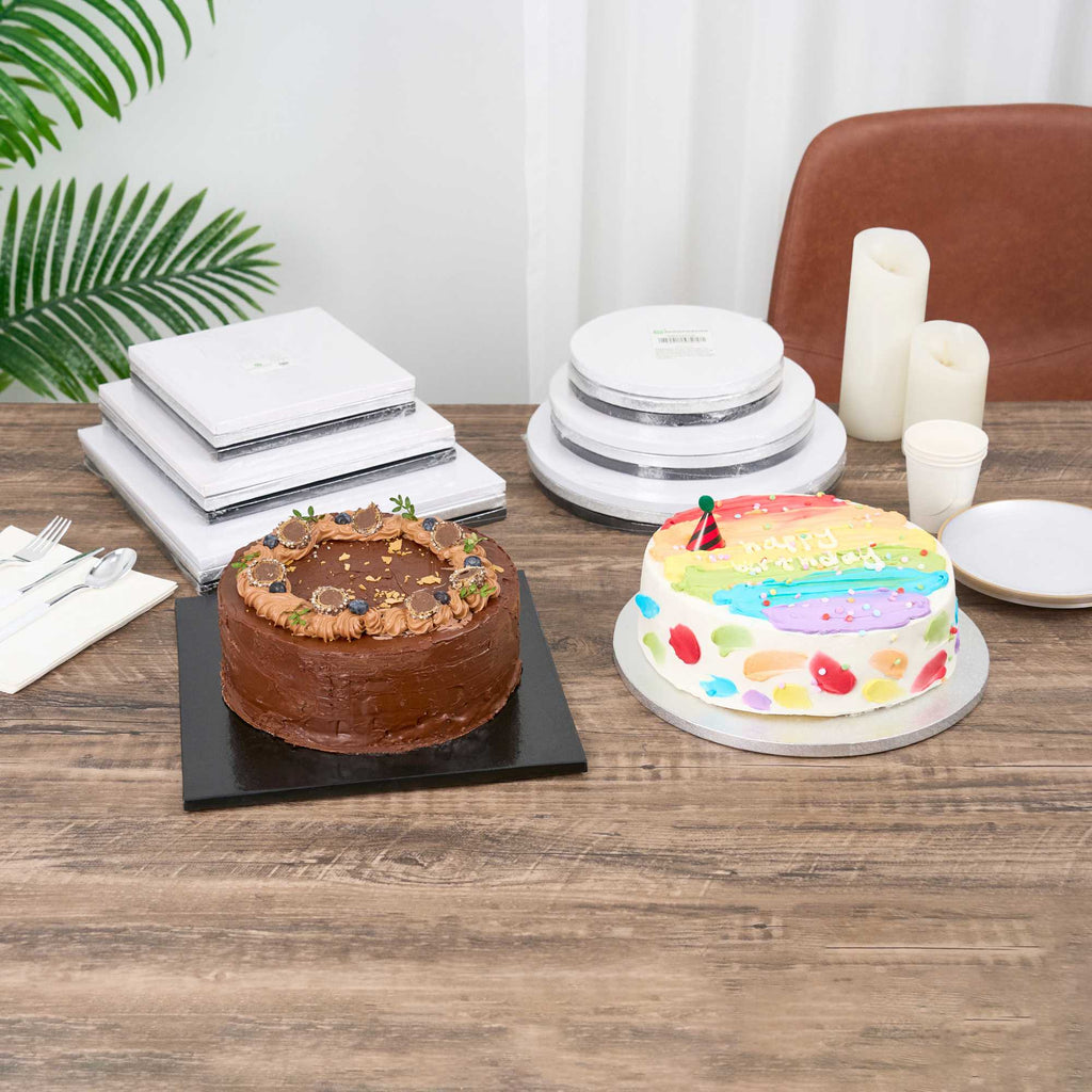 Pastry Tek Square Black Cardboard Cake Drum Board - Covered Edge - 10" x 10" x 1/2" - 1 count box