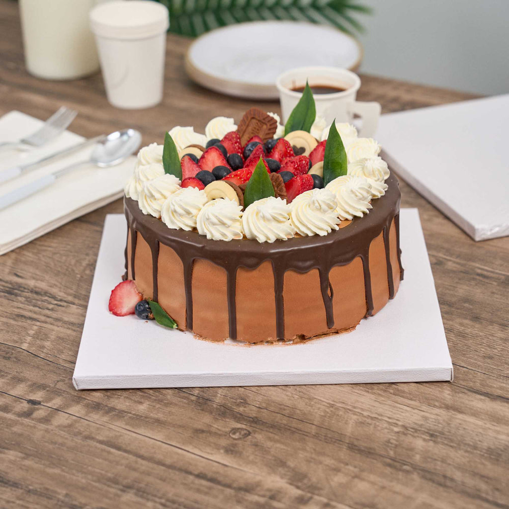 Pastry Tek Square White Cardboard Cake Drum Board - Covered Edge - 10" x 10" x 1/2" - 1 count box