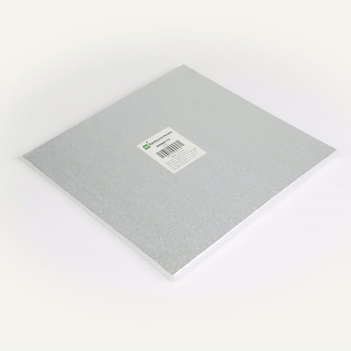 Pastry Tek Square Metallic Silver Cardboard Cake Drum Board - Covered Edge - 12" x 12" x 1/2" - 1 count box