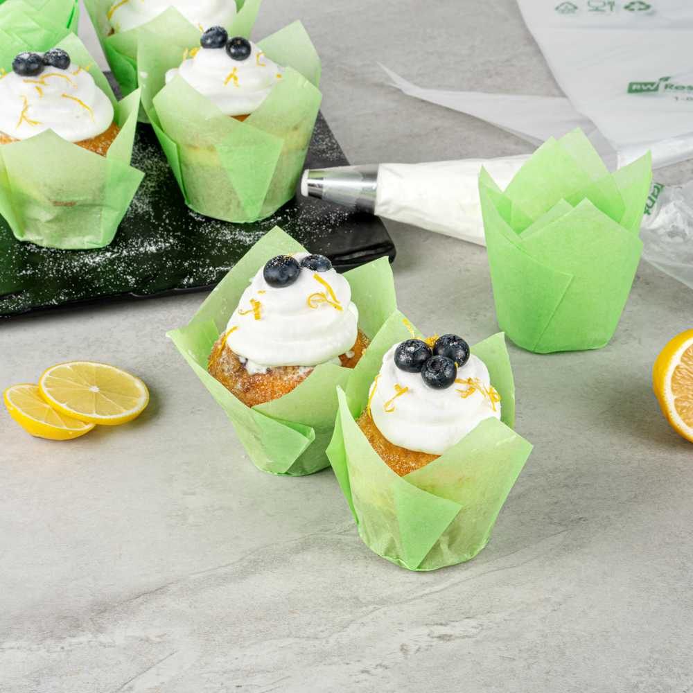 Panificio 4 oz Green Paper Tulip Baking Cup - Greaseproof - 3 1/2" x 3 1/2" x 3 1/2" - 200 count box