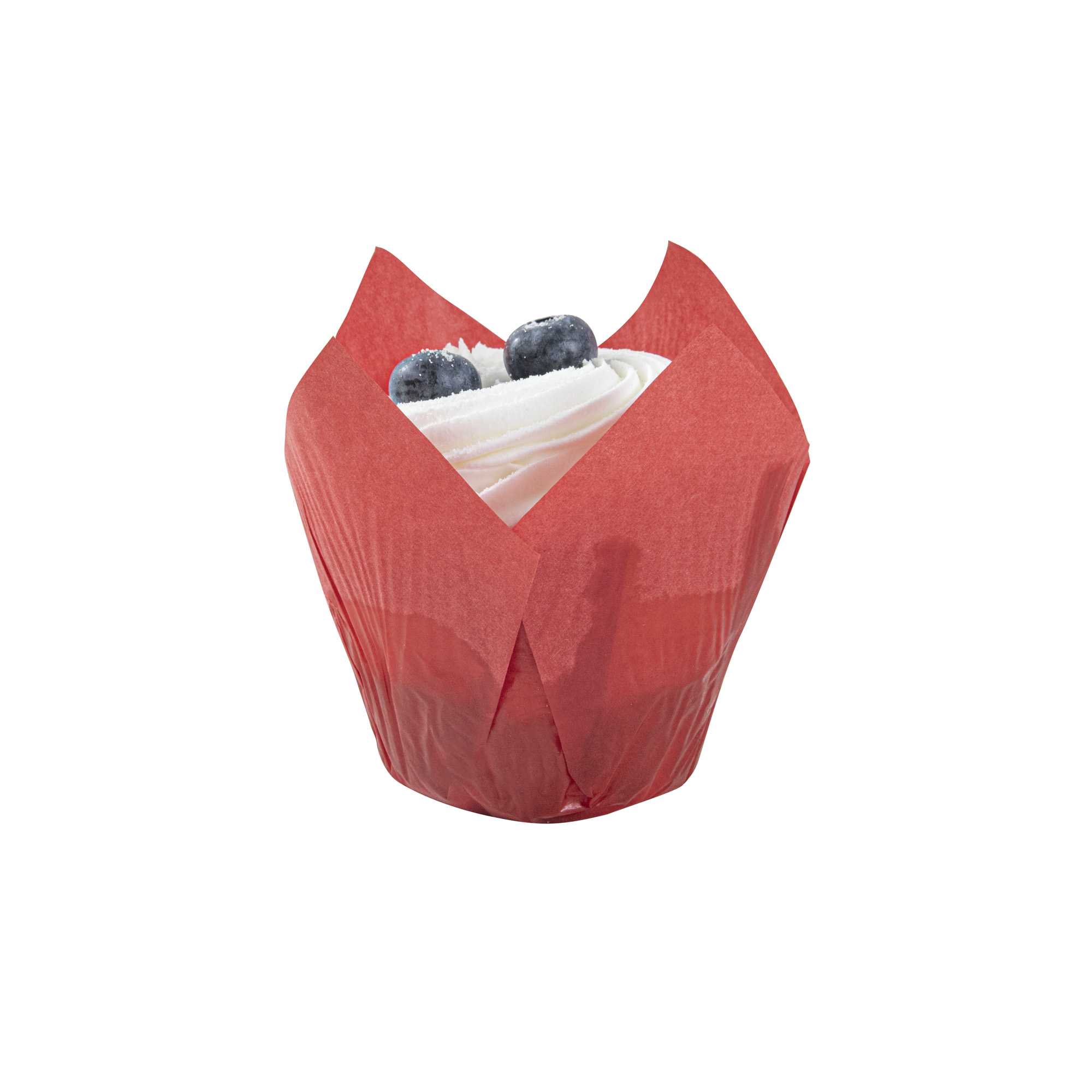 Panificio 4 oz Red Paper Tulip Baking Cup - Greaseproof - 3 1/2" x 3 1/2" x 3 1/2" - 200 count box