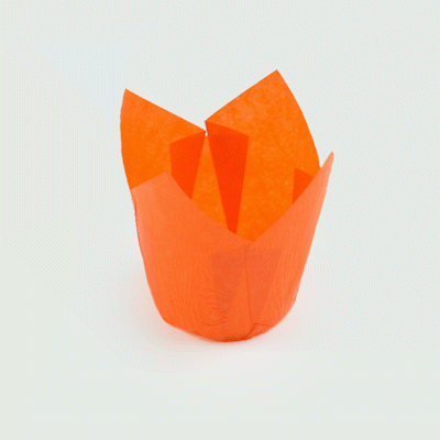 Panificio 4 oz Orange Paper Tulip Baking Cup - Greaseproof - 3 1/2" x 3 1/2" x 3 1/2" - 200 count box