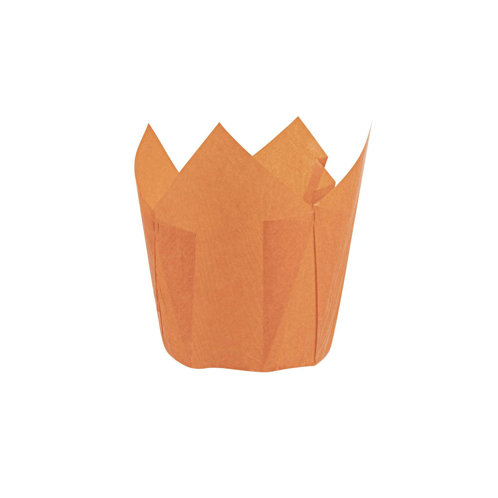 Panificio 4 oz Orange Paper Tulip Baking Cup - Greaseproof - 3 1/2" x 3 1/2" x 3 1/2" - 200 count box