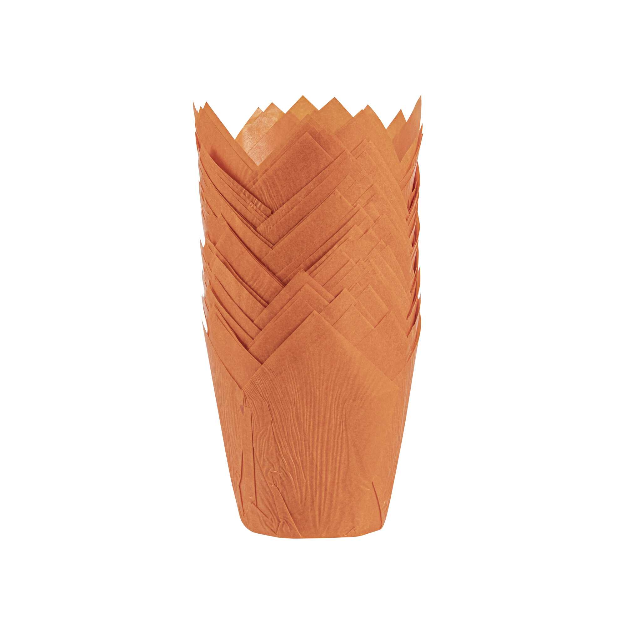 Panificio 4 oz Orange Paper Tulip Baking Cup - Greaseproof - 3 1/2" x 3 1/2" x 3 1/2" - 200 count box