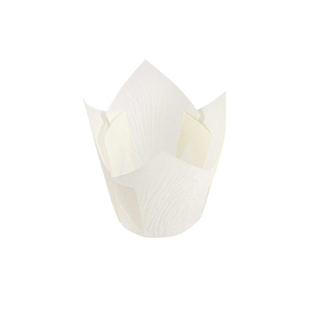 Panificio 4 oz White Paper Tulip Baking Cup - Greaseproof - 3 1/2" x 3 1/2" x 3 1/2" - 200 count box