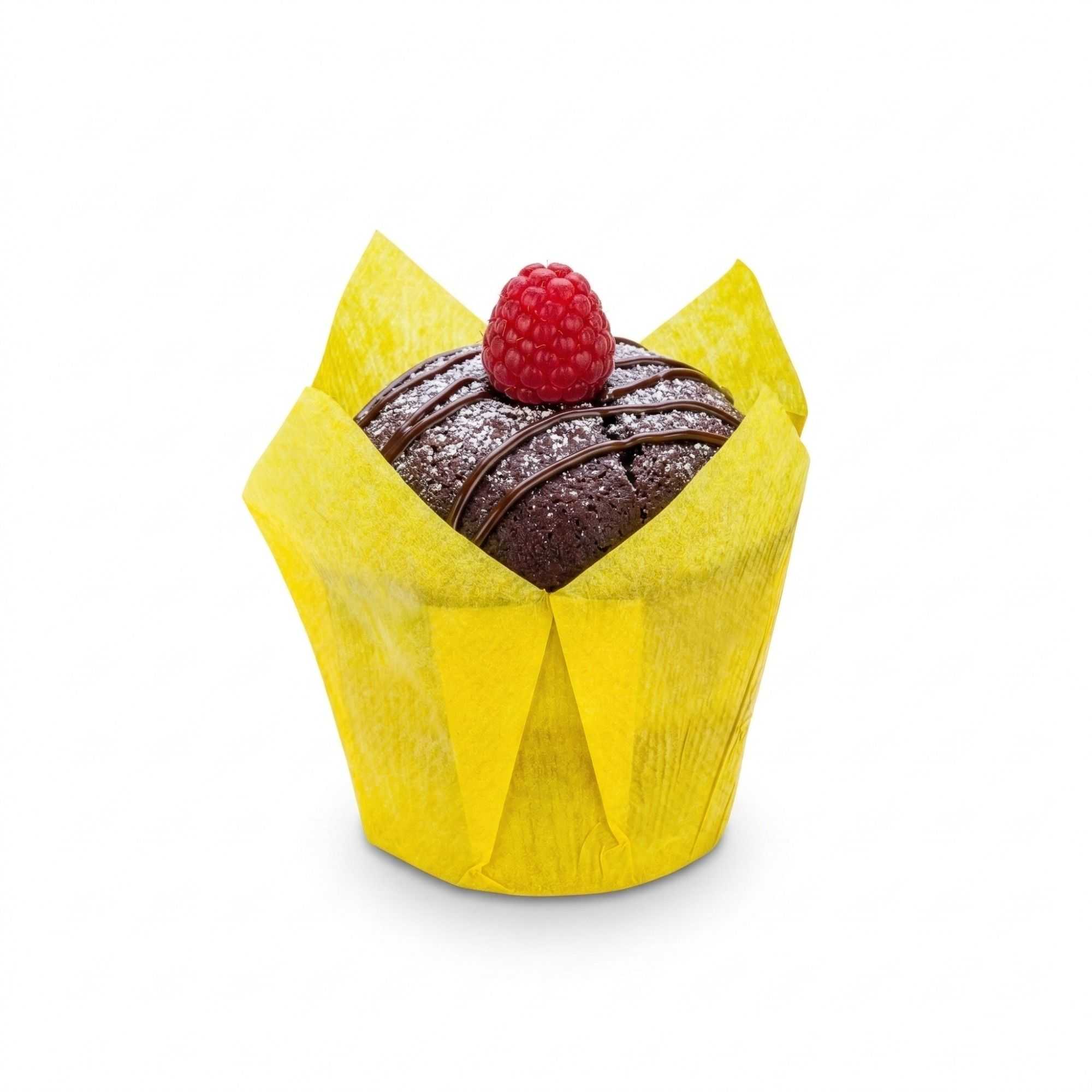 Panificio 4 oz Yellow Paper Tulip Baking Cup - Greaseproof - 3 1/2" x 3 1/2" x 3 1/2" - 200 count box