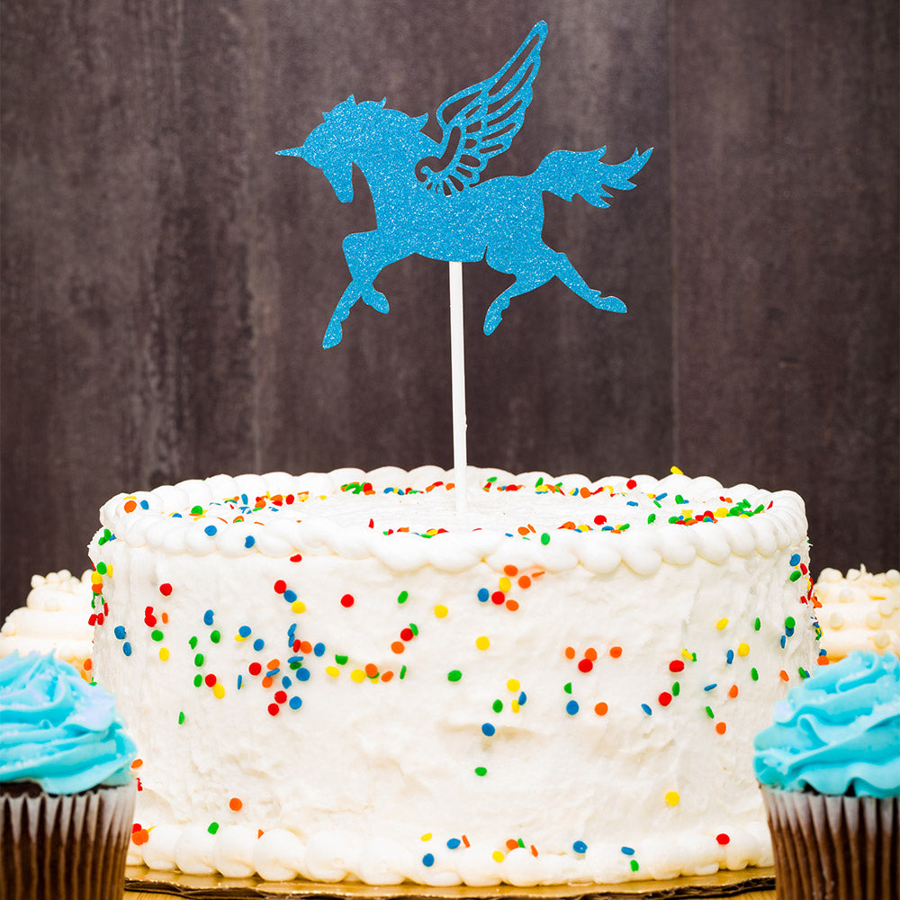 Top Cake Blue Paper Unicorn Cake Topper - Glitter - 6" x 4 1/4" - 10 count box
