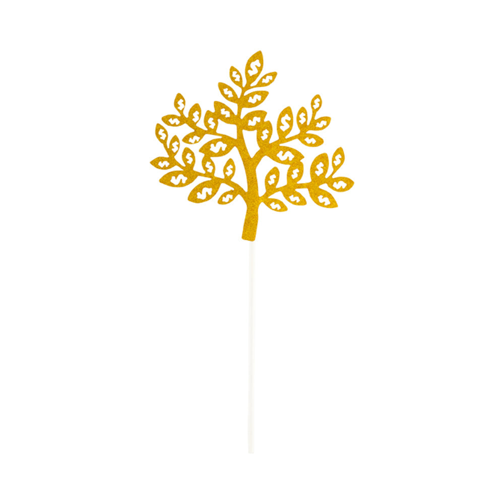 Top Cake Gold Paper Money Tree Cake Topper - Glitter - 7" x 4 1/2" - 10 count box