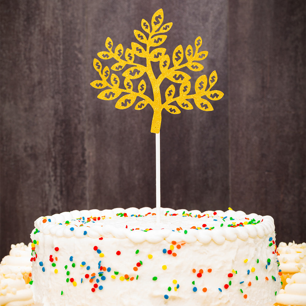 Top Cake Gold Paper Money Tree Cake Topper - Glitter - 7" x 4 1/2" - 100 count box