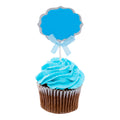 Top Cake Blue Paper DIY Personalized Cake Topper - Bow, Silver Glitter Rim - 4 1/2" x 2 1/2" - 10 count box