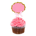Top Cake Pink Paper DIY Personalized Cake Topper - Bow, Gold Glitter Rim - 4 1/2" x 2 1/2" - 10 count box