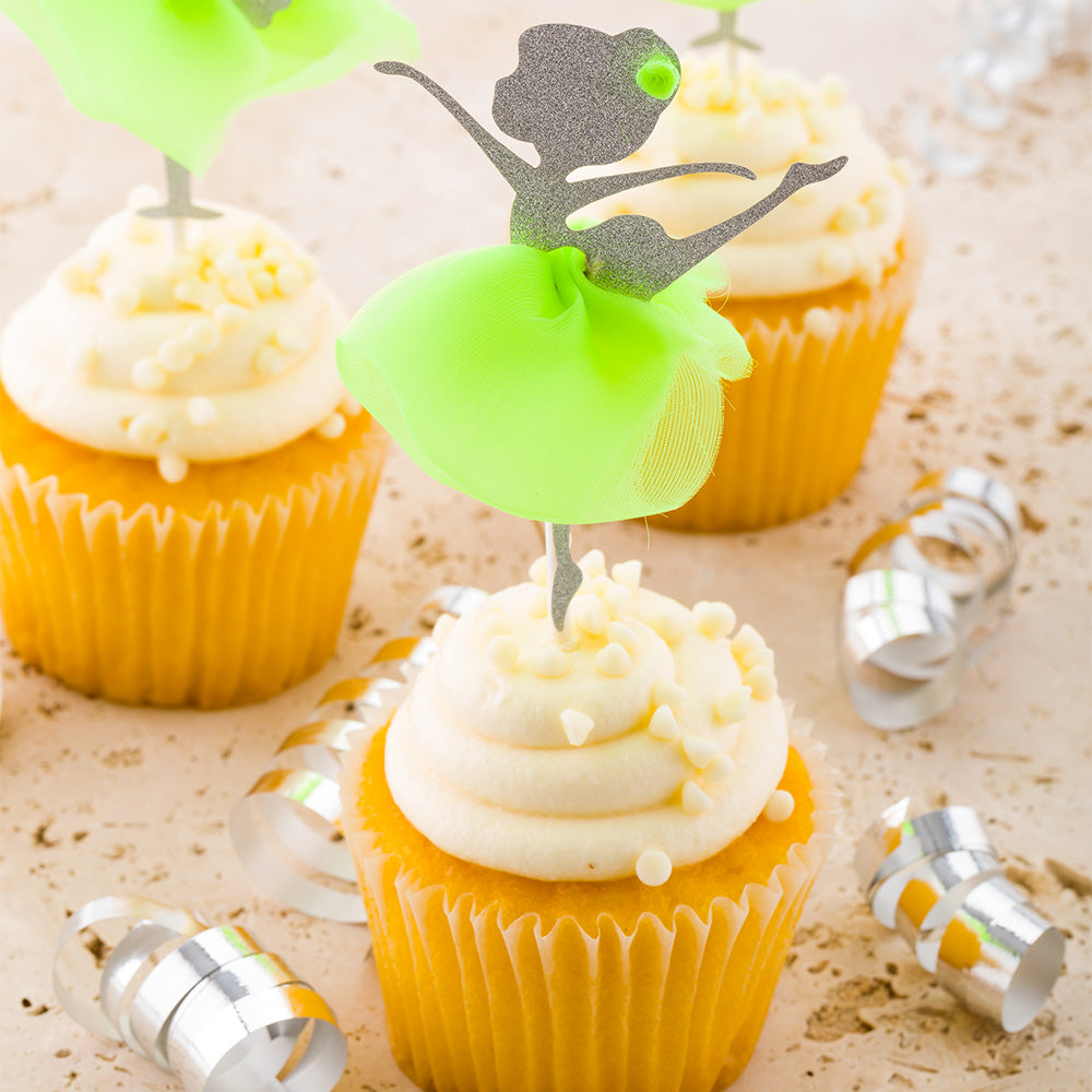 Top Cake Green Paper Ballerina Cake Topper - Glitter, Neon Green Tutu - 5" x 2 1/4" - 10 count box