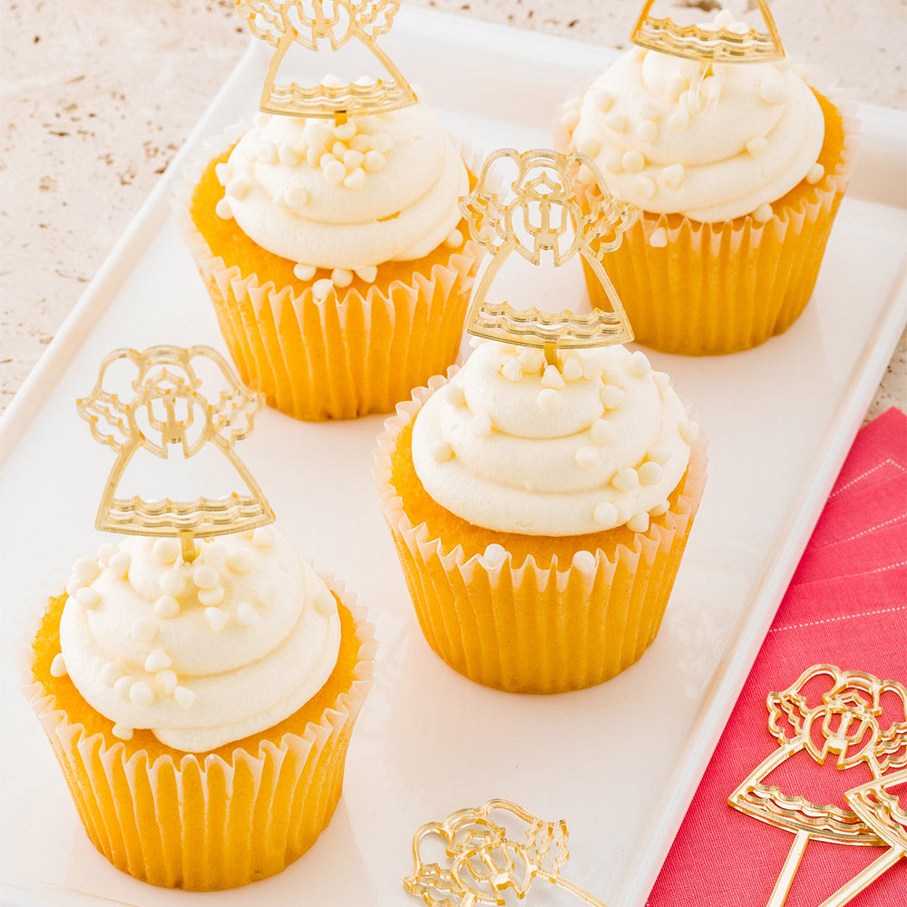 Top Cake Mirrored Gold Acrylic Angel Cake Topper - 3" x 1 1/4" - 10 count box