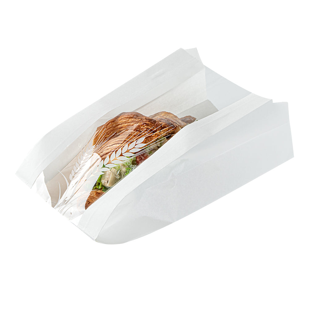 Bag Tek White Paper Bread Bag - Micro-Perforated, Greaseproof, Wheat Pattern - 4 3/4" x 2 3/4" x 8 1/2" - 100 count box
