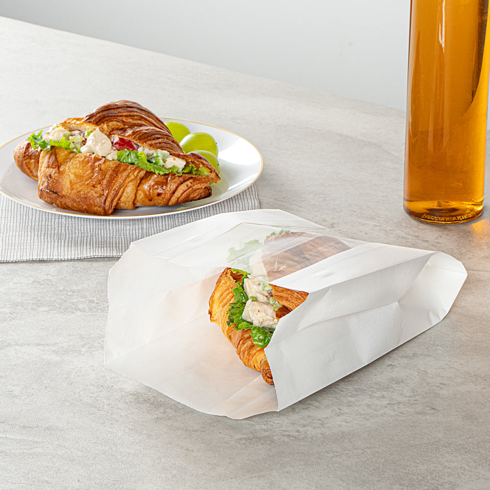 Bag Tek White Paper Bread Bag - Micro-Perforated, Greaseproof, Wheat Pattern - 4 3/4" x 2 3/4" x 8 1/2" - 100 count box