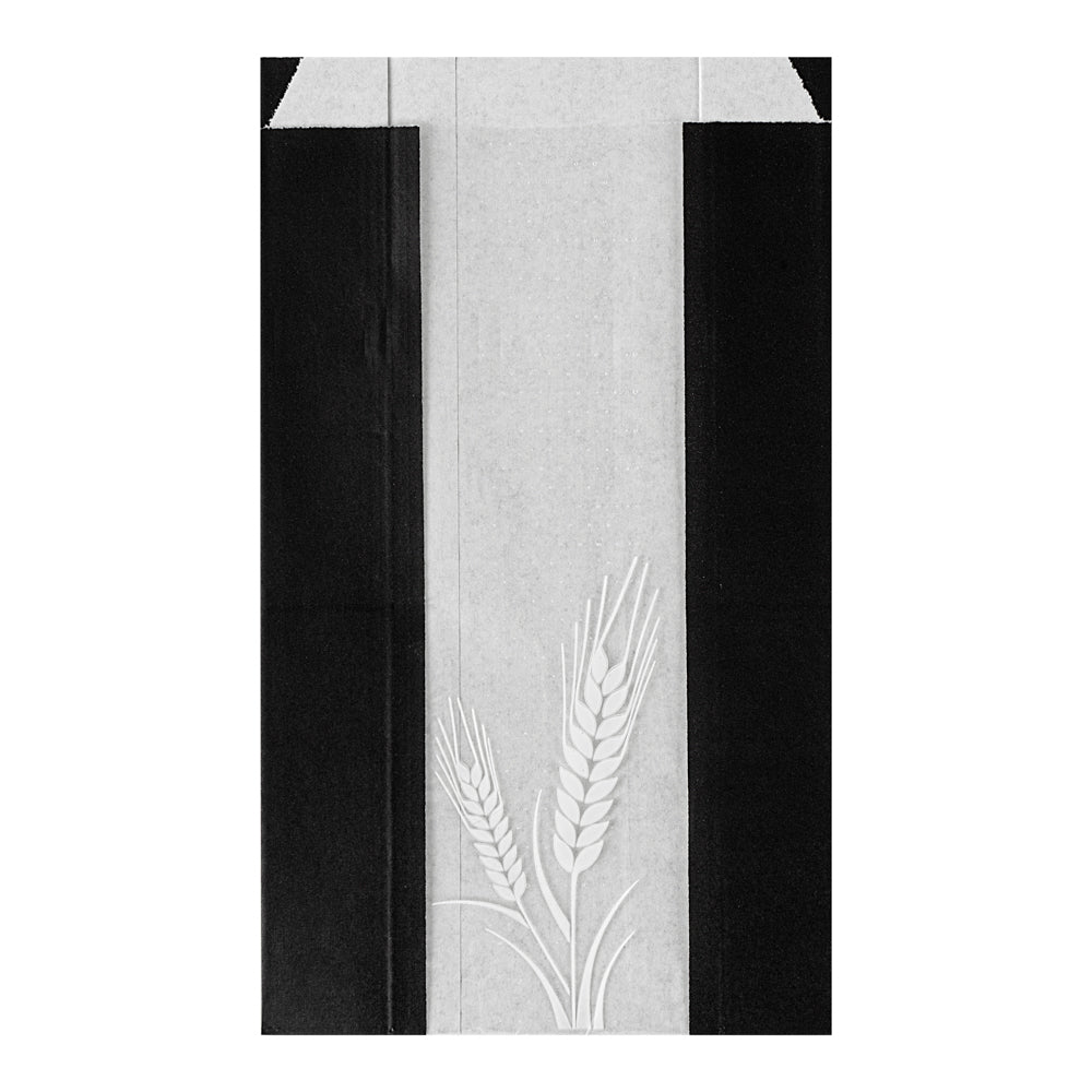 Bag Tek Black Paper Bread Bag - Micro-Perforated, Greaseproof, Wheat Pattern - 6" x 2 3/4" x 10" - 100 count box