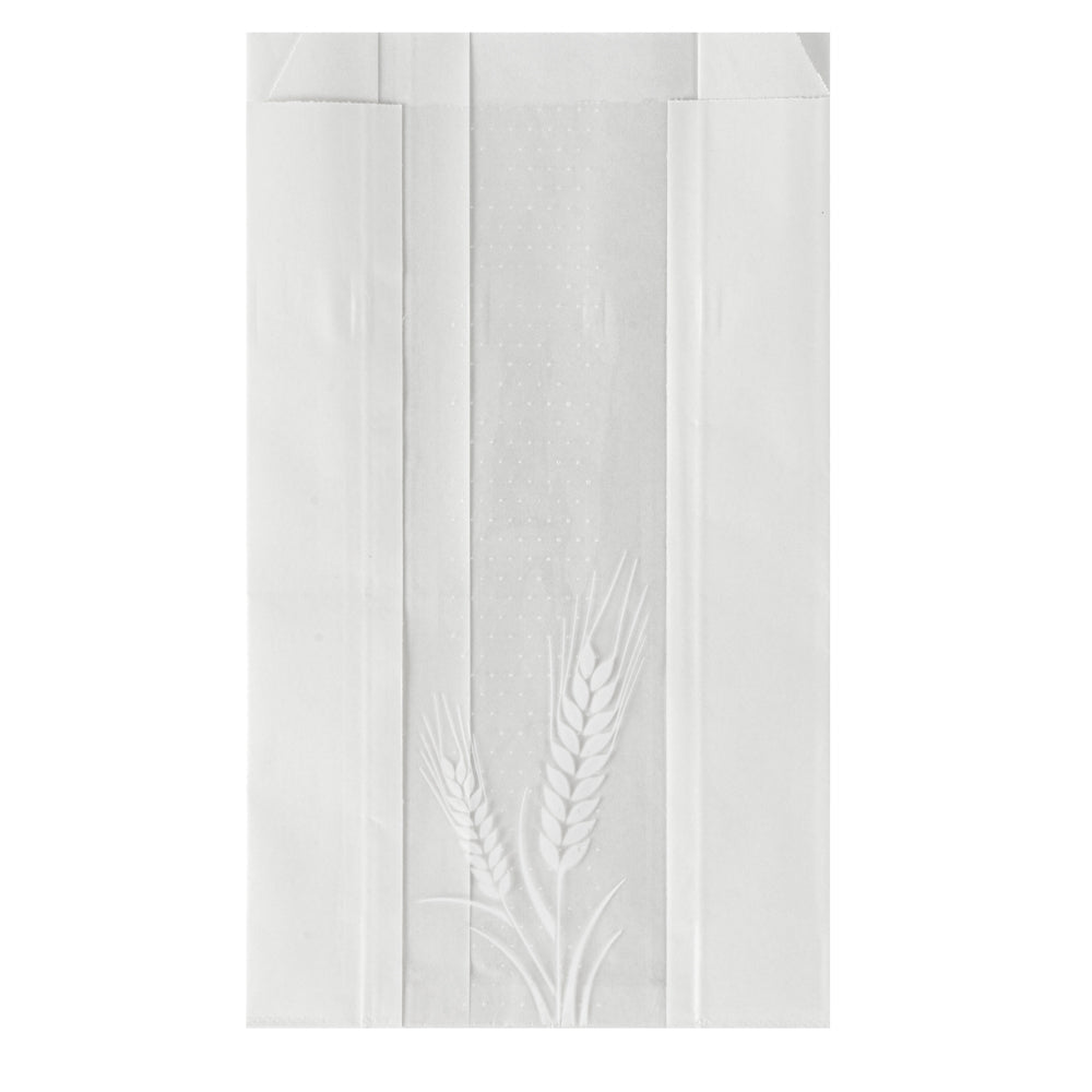 Bag Tek White Paper Bread Bag - Micro-Perforated, Greaseproof, Wheat Pattern - 6" x 2 3/4" x 10" - 100 count box