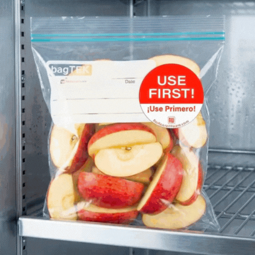 RW Smart Red Paper Use First Food Rotation Label - Removable, Bilingual - 2" x 2" - 500 count roll