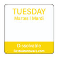 RW Smart Yellow Paper Weekly Tuesday Food Rotation Label - Dissolvable, Trilingual - 1" x 1" - 500 count roll