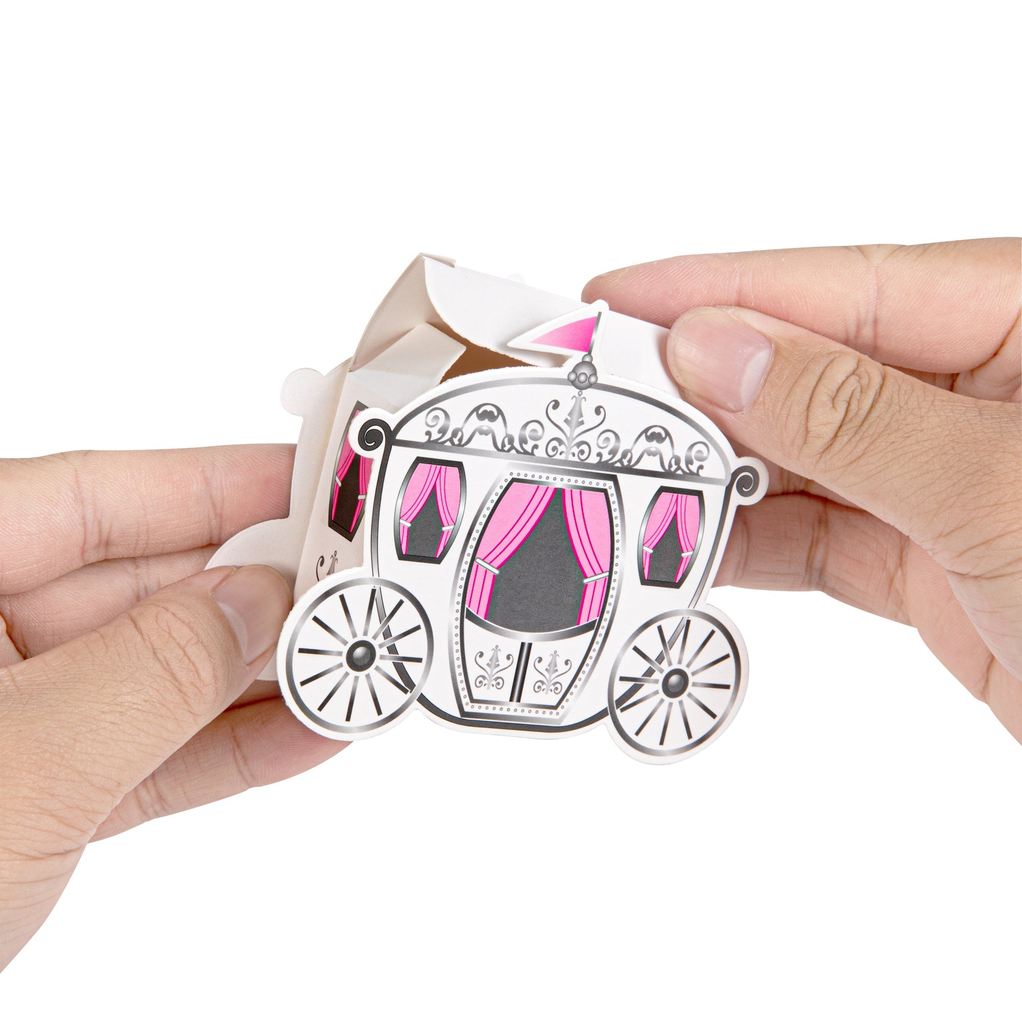 Pastry Tek White Paper Princess Carriage Candy and Gift Box - 2 1/2" x 1 1/4" x 1 3/4" - 100 count box