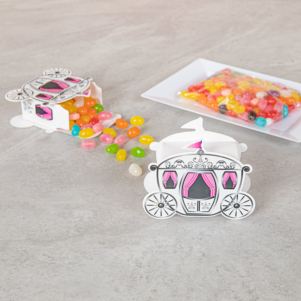 Pastry Tek White Paper Princess Carriage Candy and Gift Box - 2 1/2" x 1 1/4" x 1 3/4" - 100 count box