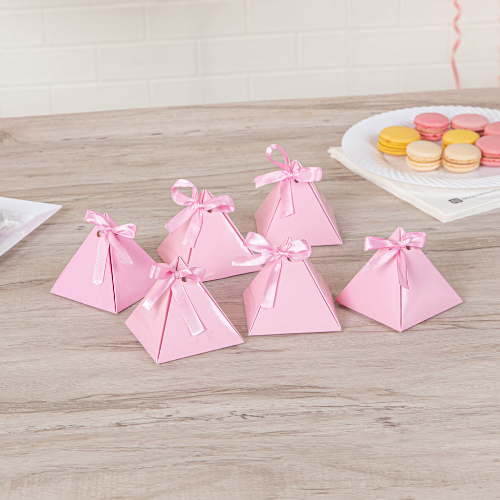 Pastry Tek Pink Pyramid Paper Candy and Gift Box - 3" x 3" x 3" - 100 count box