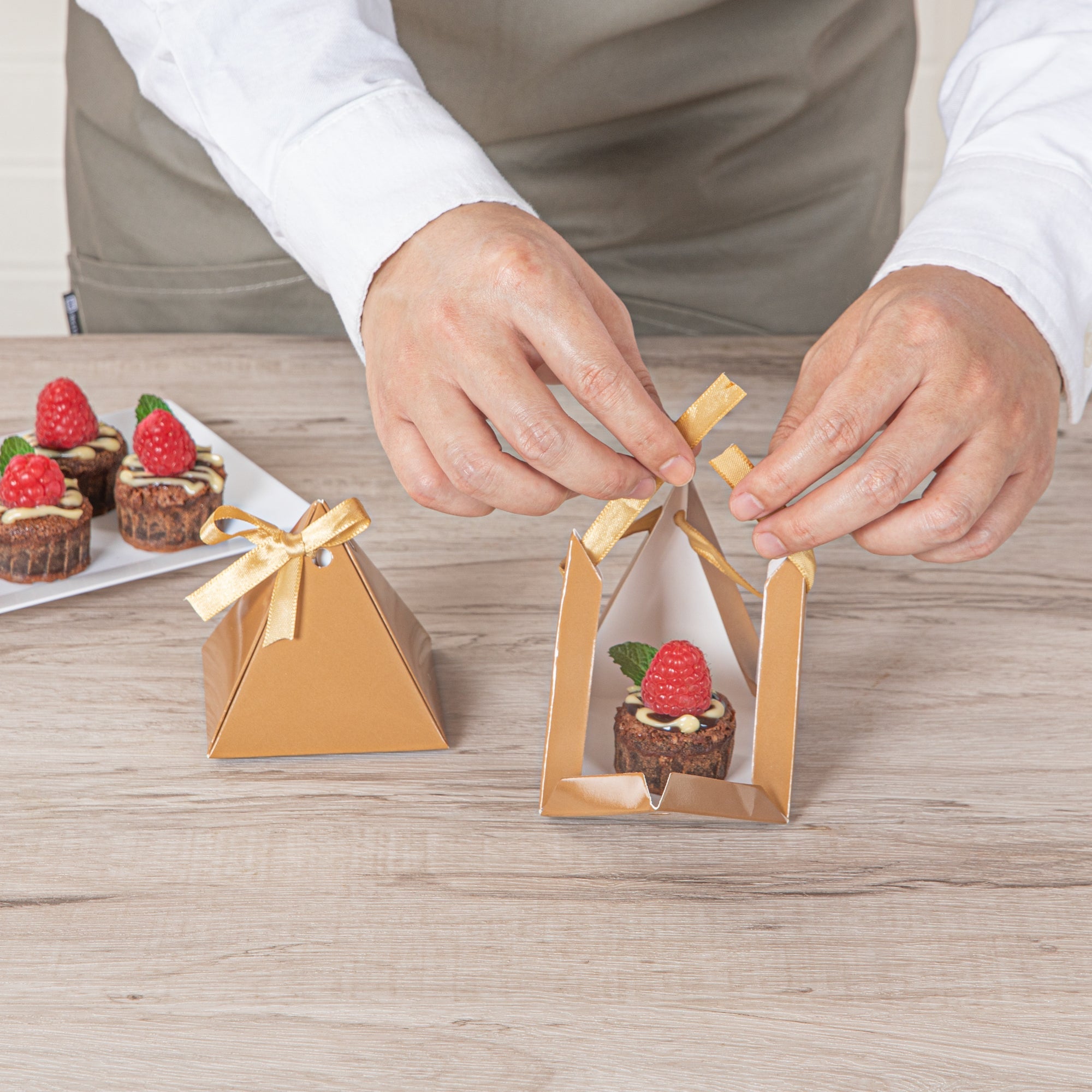 Pastry Tek Brown Pyramid Paper Candy and Gift Box - 3" x 3" x 3" - 100 count box