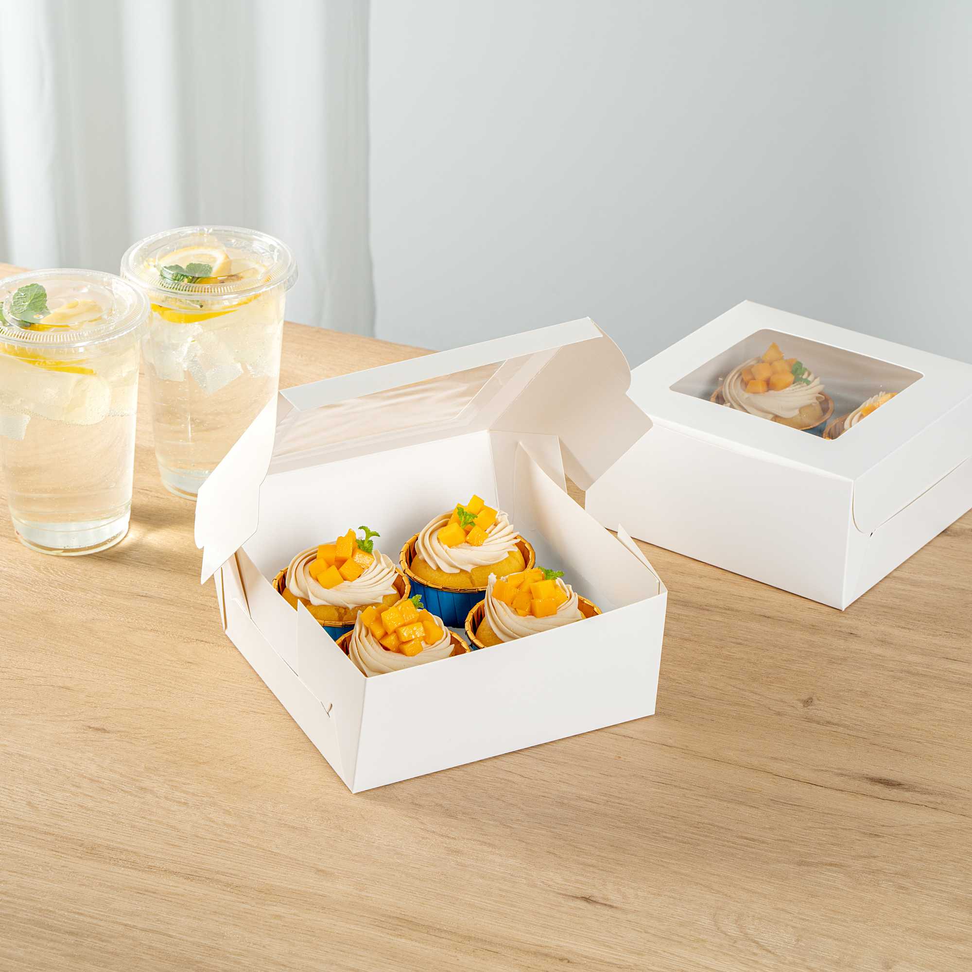 Cafe Vision Square White Cupcake Window Box - Fits 4 - 6 1/4" x 6 1/4" x 3" - 100 count box