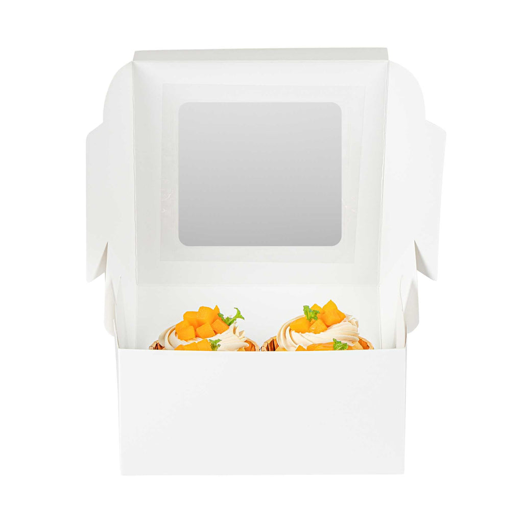 Cafe Vision Square White Cupcake Window Box - Fits 4 - 6 1/4" x 6 1/4" x 3" - 100 count box
