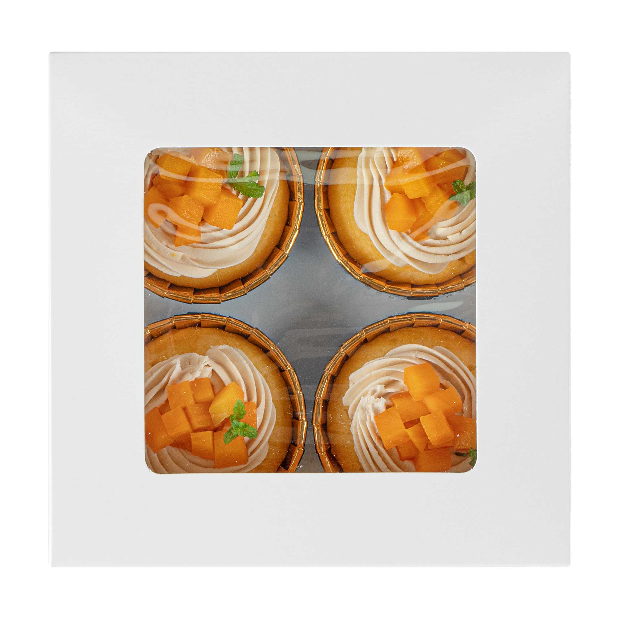 Cafe Vision Square White Cupcake Window Box - Fits 4 - 6 1/4" x 6 1/4" x 3" - 100 count box