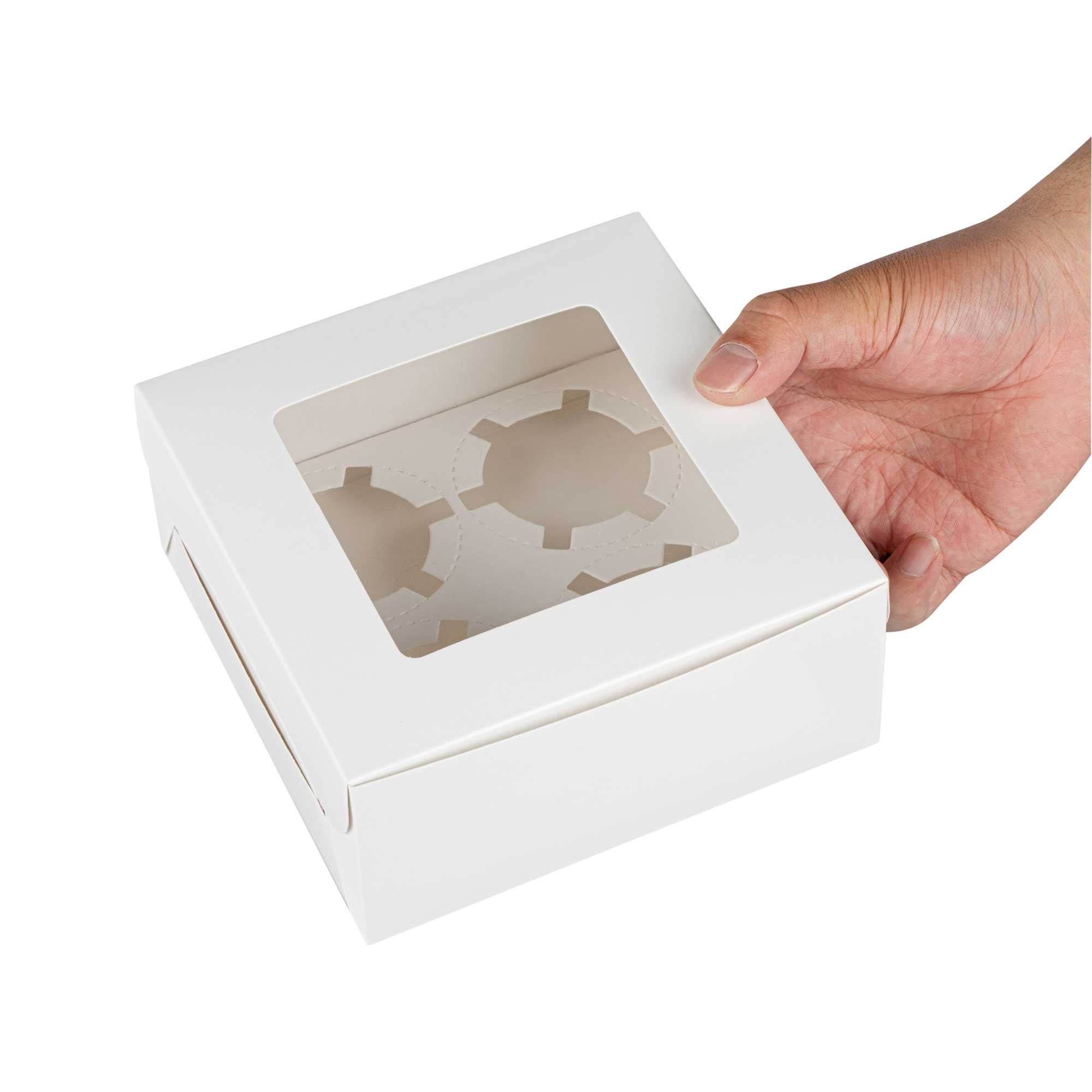 Cafe Vision Square White Cupcake Window Box - Fits 4 - 6 1/4" x 6 1/4" x 3" - 100 count box