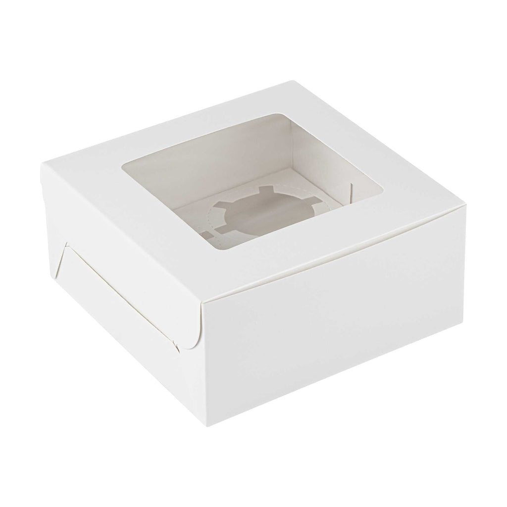Cafe Vision Square White Cupcake Window Box - Fits 4 - 6 1/4" x 6 1/4" x 3" - 100 count box