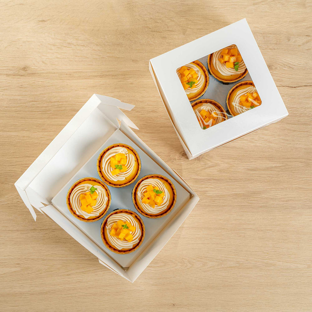 Cafe Vision Square White Cupcake Window Box - Fits 4 - 6 1/4" x 6 1/4" x 3" - 100 count box