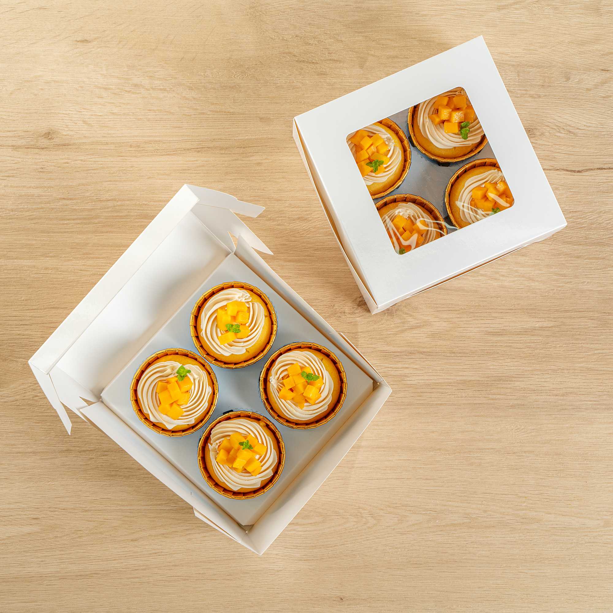 Cafe Vision Square White Cupcake Window Box - Fits 4 - 6 1/4" x 6 1/4" x 3" - 100 count box
