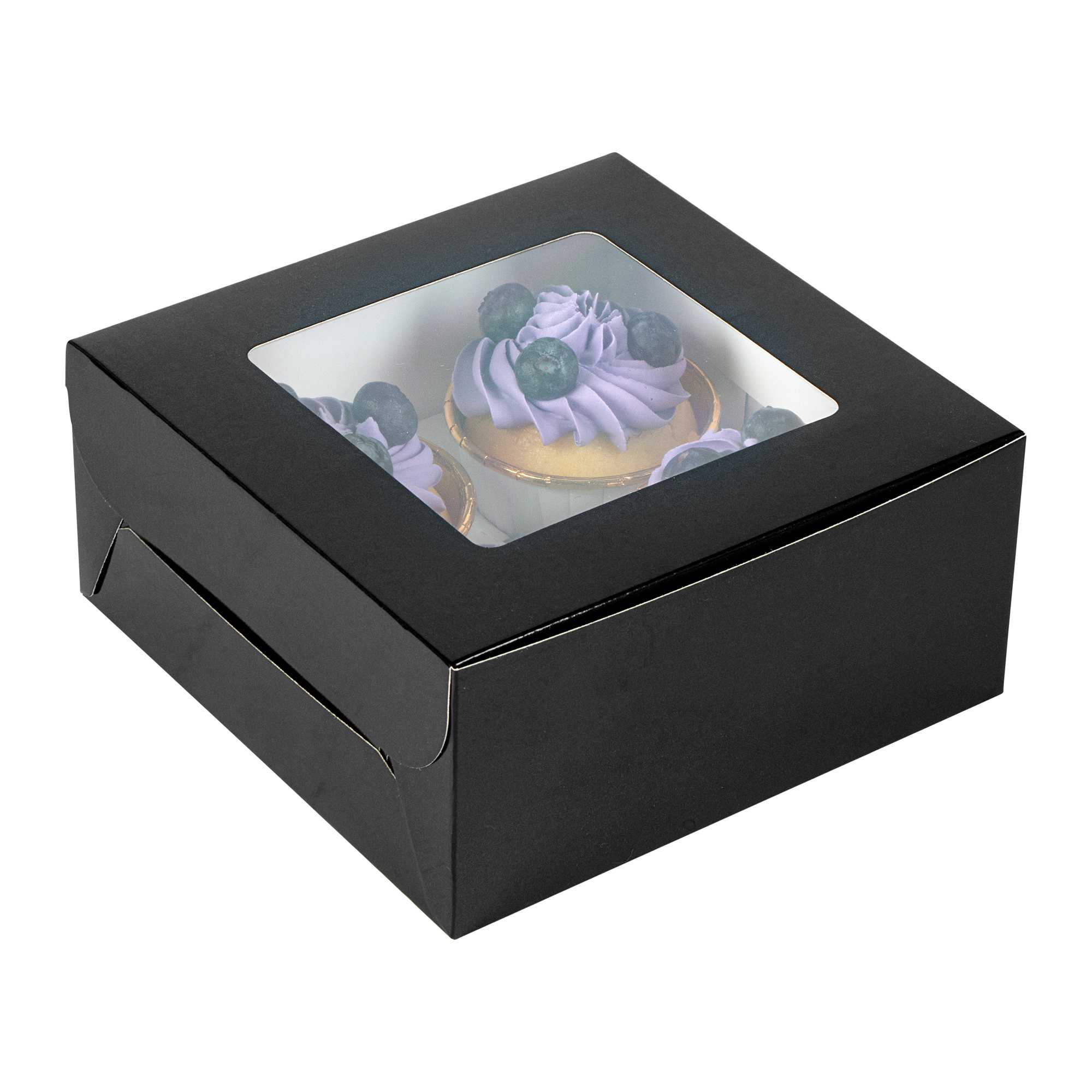 Cafe Vision Square Black Cupcake Window Box - Fits 4 - 6 1/4" x 6 1/4" x 3" - 100 count box